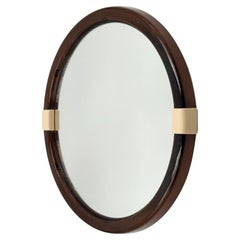 French Space Age Round Wall Mirror in Brown Lucite, 1970s