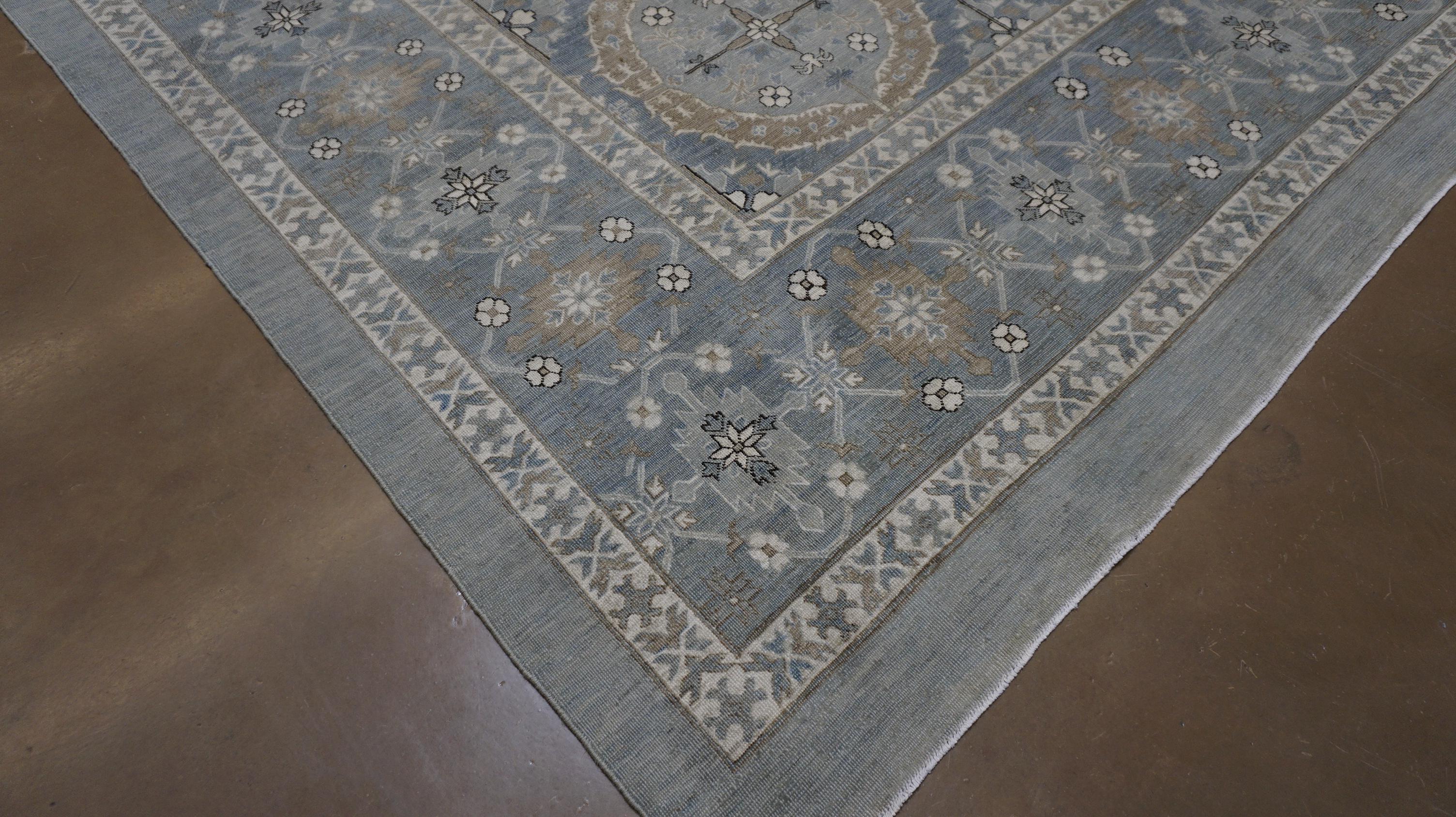 Französisch Spanisch inspiriert Blau Grau mit Taupe Wollteppich 9'x12'3'' im Angebot 2