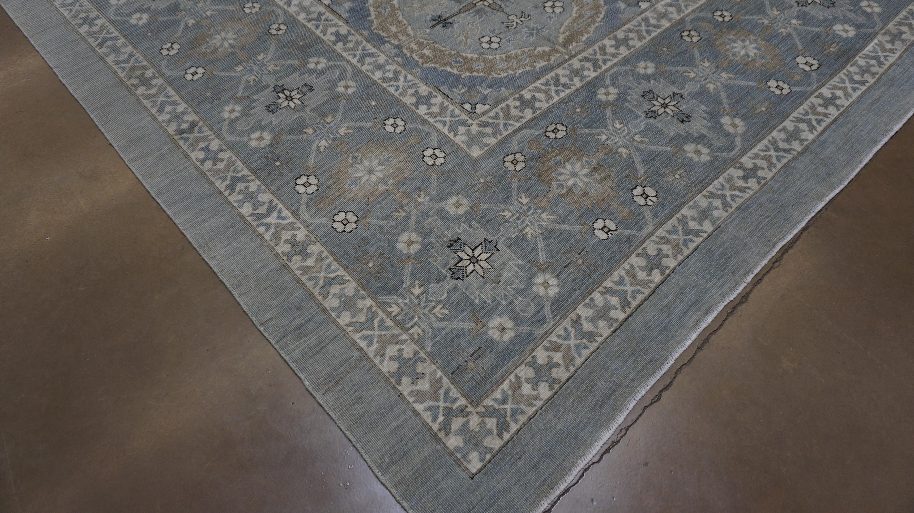 Französisch Spanisch inspiriert Blau Grau mit Taupe Wollteppich 9'x12'3'' im Angebot 3