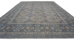 French Spanish Inspired Blue Grey with Taupe Wool Rug 9'x12'3''