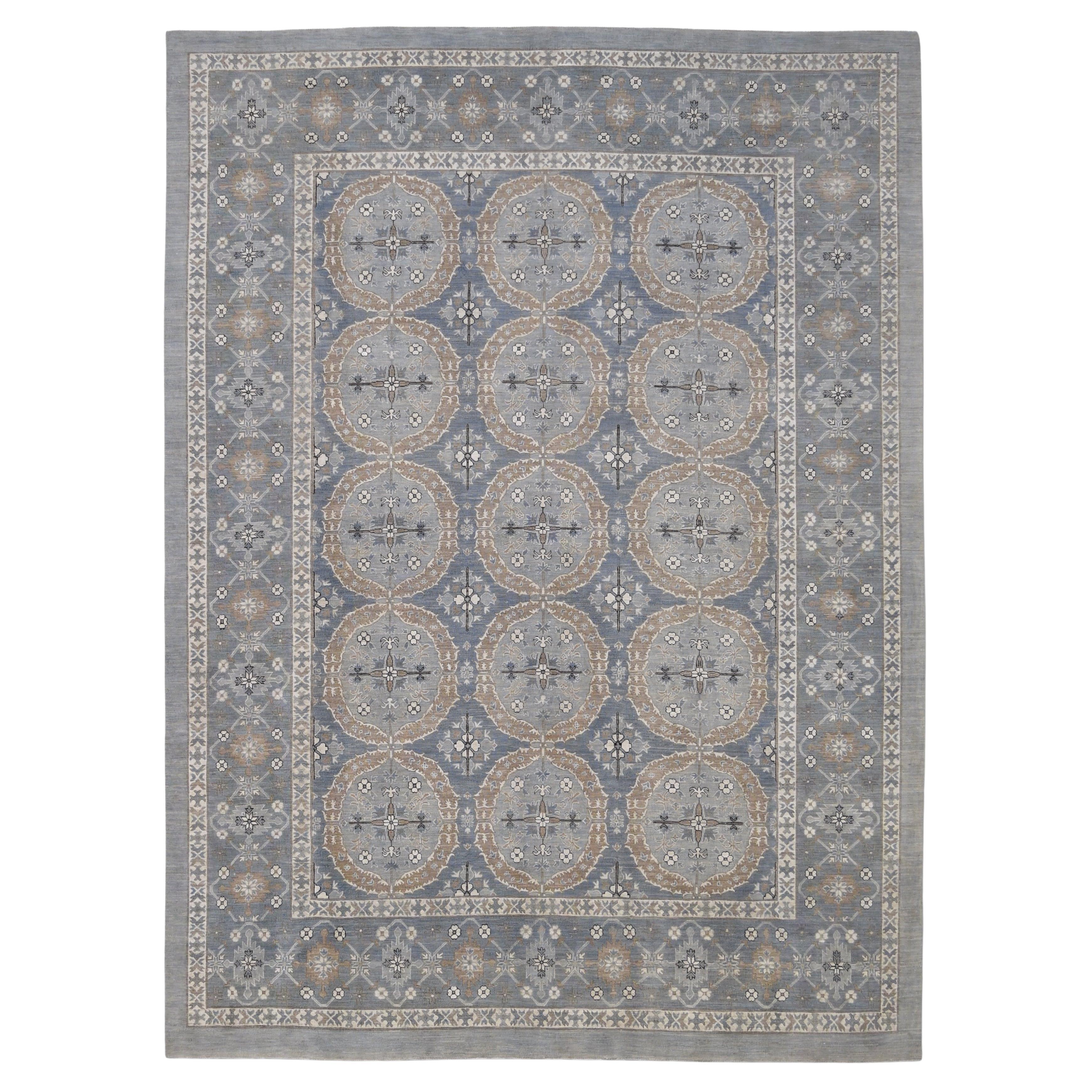 Französisch Spanisch inspiriert Blau Grau mit Taupe Wollteppich 9'x12'3'' im Angebot