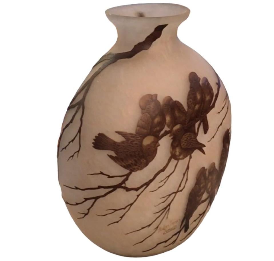 French sparrows Vase, Sign: Muller Freres Luneville, Jugendstil, Art Nouveau For Sale 7