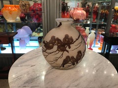 French sparrows Vase, Sign: Muller Freres Luneville, Jugendstil, Art Nouveau