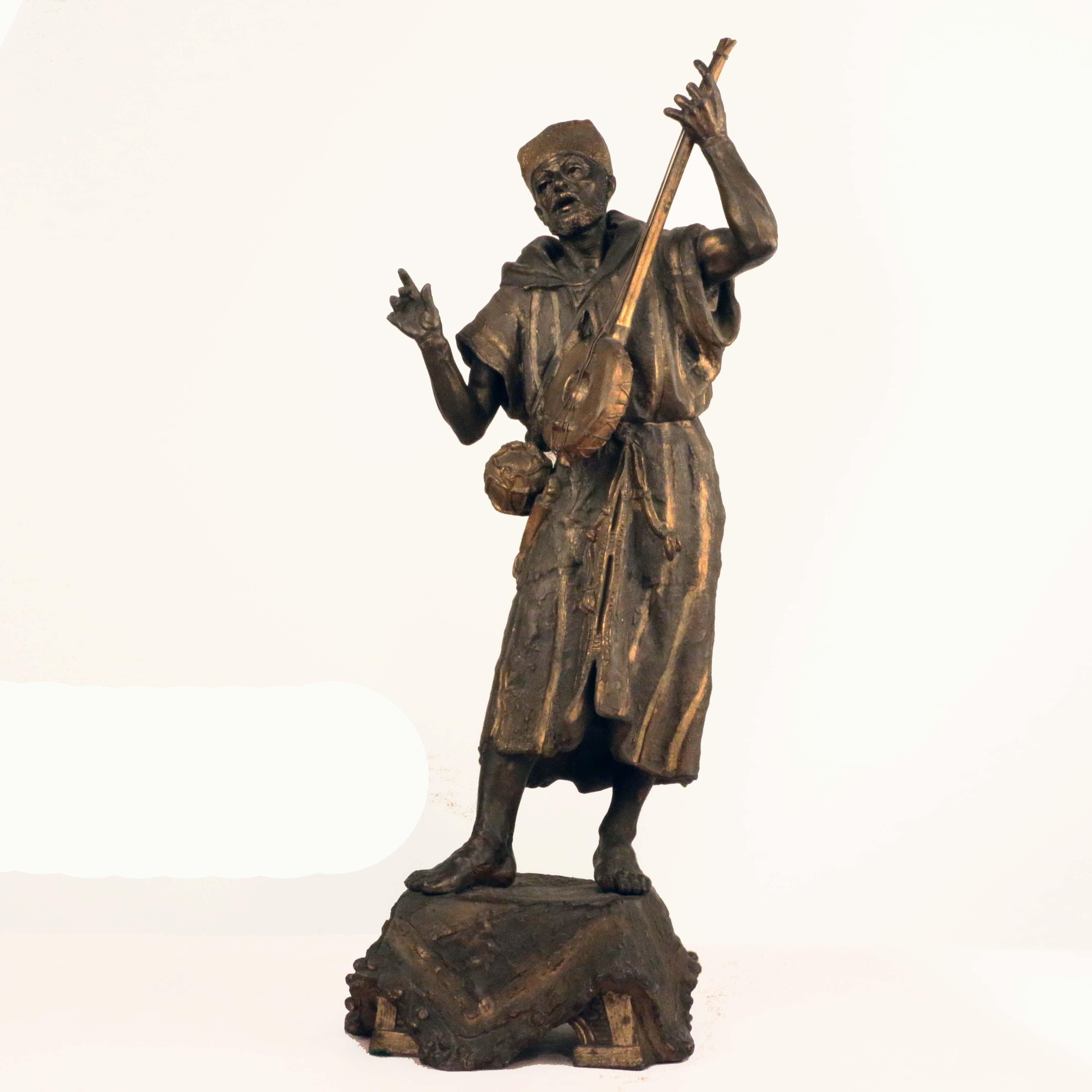 French Spelter Figure of an Arab Street Musician In Good Condition In Montreal, QC