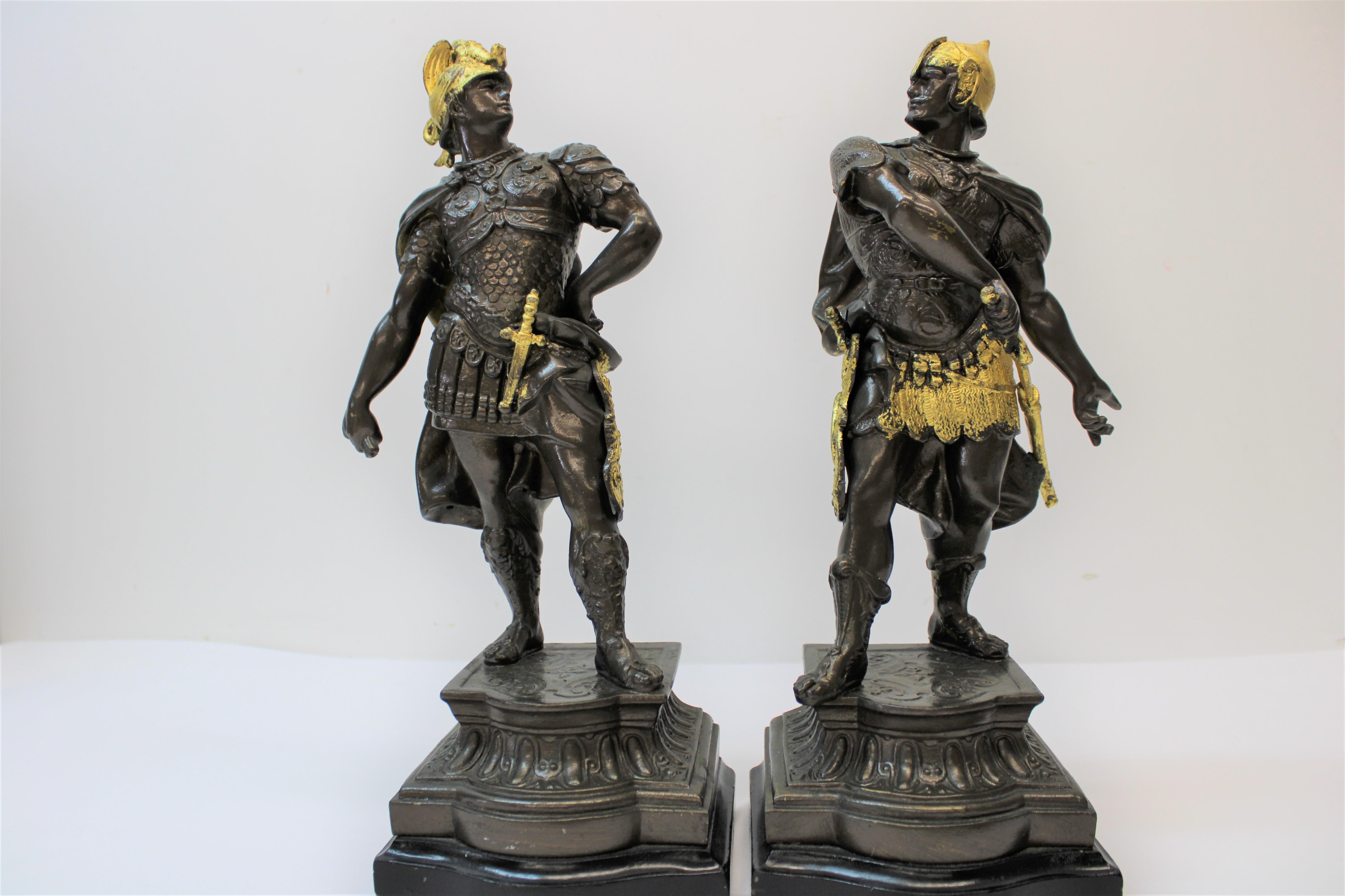French Spelter Warrior Statues 'Bookends' For Sale 2