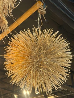 French Spherical Form Rattan Pendant Light