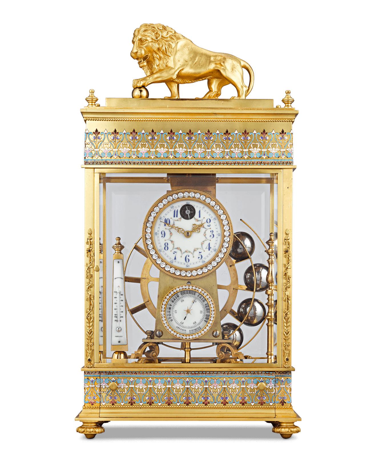 This French spherical weight mantel clock is as much a mechanical wonder as it is a work of art. Also known as a 