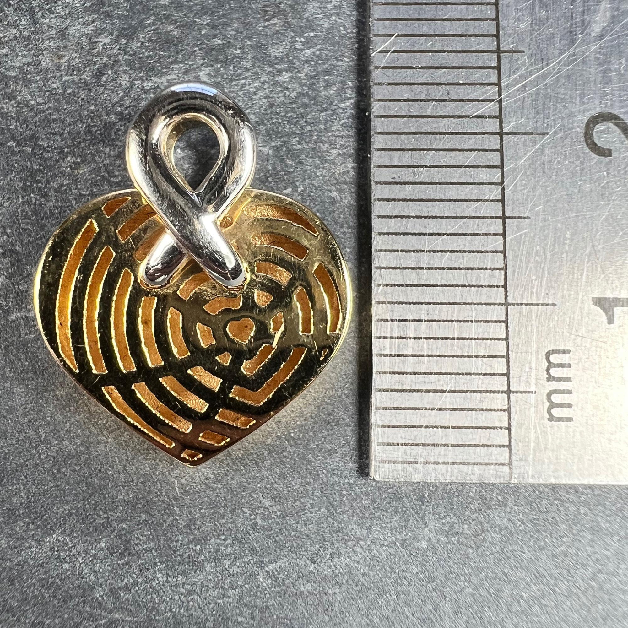 French Spider Web Love Heart 18K Yellow White Gold Pendant For Sale 6