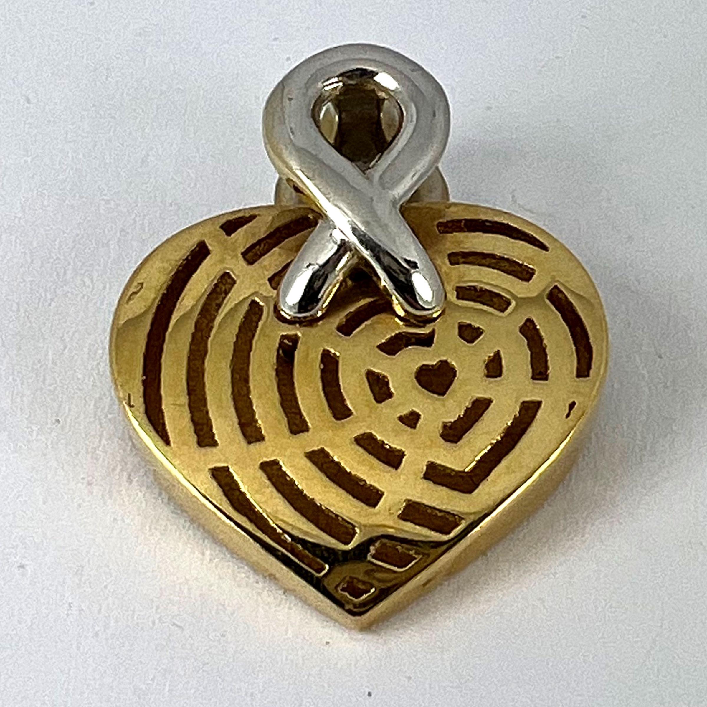 French Spider Web Love Heart 18K Yellow White Gold Pendant For Sale 9