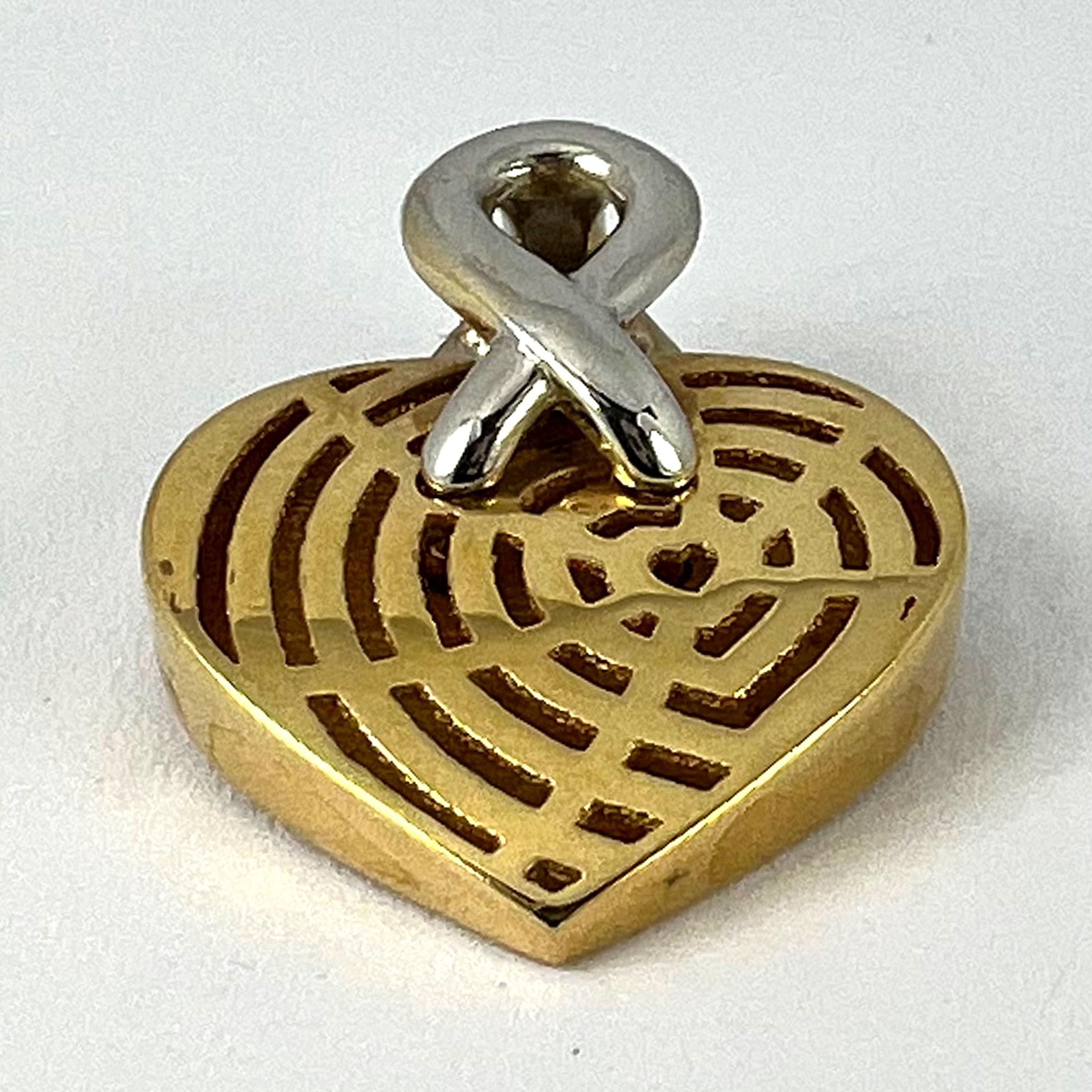 French Spider Web Love Heart 18K Yellow White Gold Pendant For Sale 10