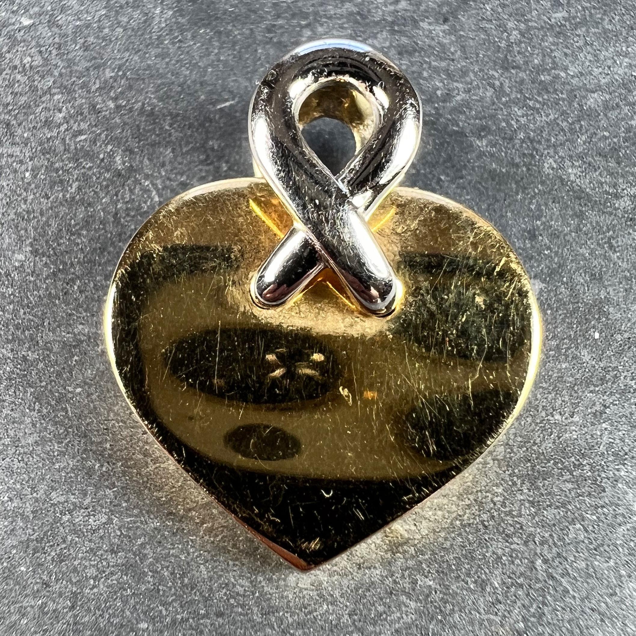 French Spider Web Love Heart 18K Yellow White Gold Pendant In Good Condition For Sale In London, GB