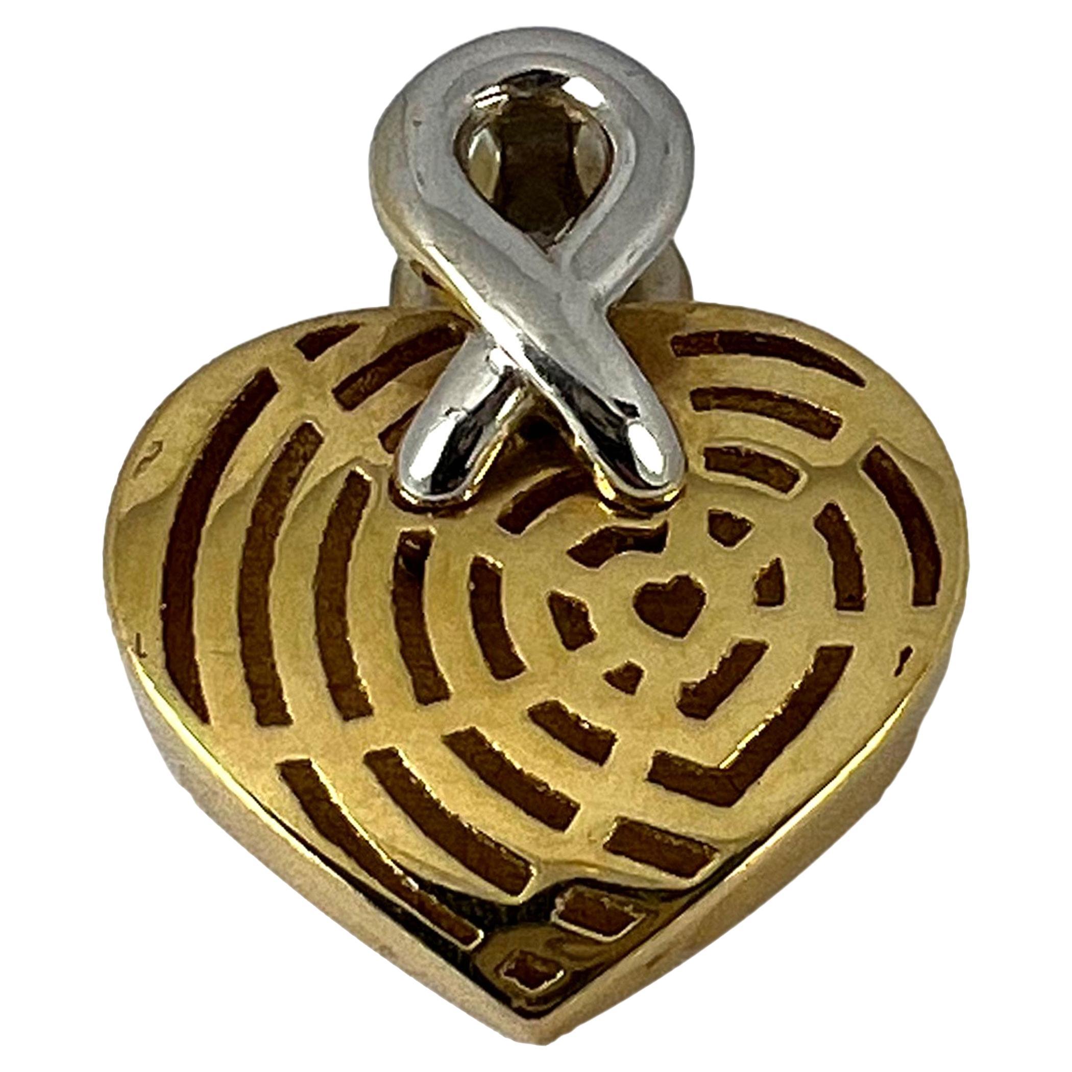 French Spider Web Love Heart 18K Yellow White Gold Pendant For Sale