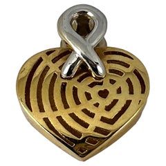 French Spider Web Love Heart 18K Yellow White Gold Pendant