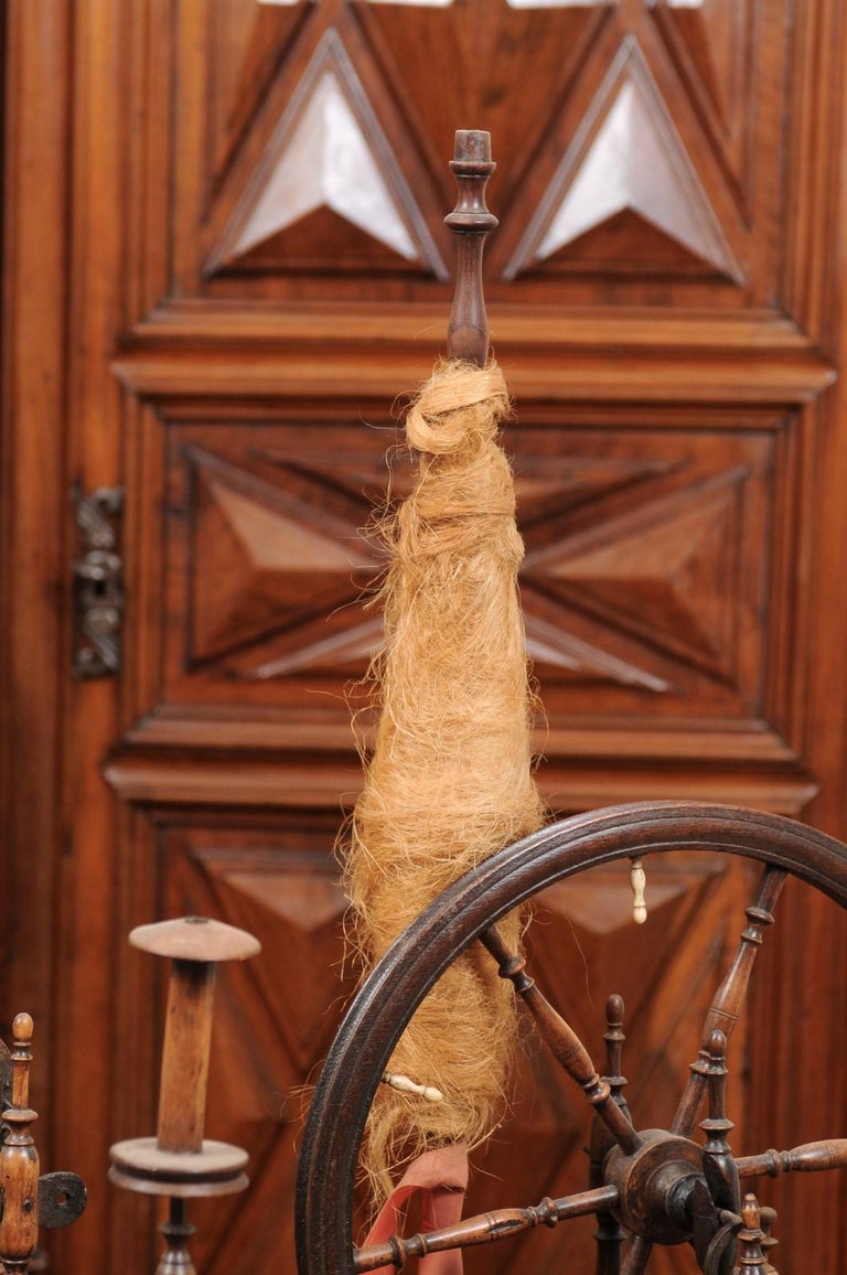 Rustic French Spinning Wheel with Original Parts from the 18th Century