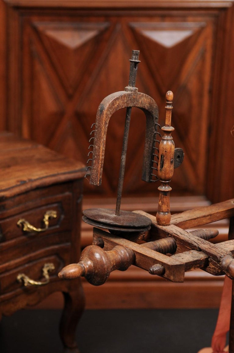 Rustic French Spinning Wheel with Original Parts from the 18th Century
