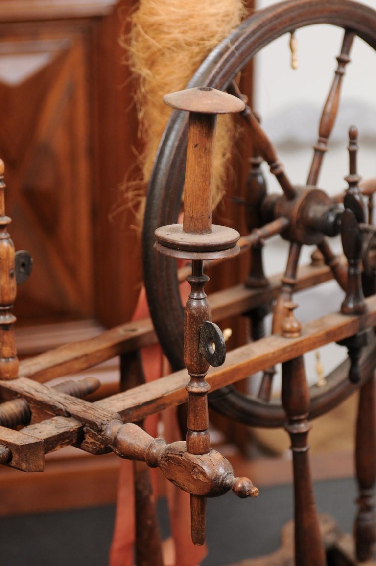 Rustic French Spinning Wheel with Original Parts from the 18th Century