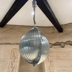 French Space Age Silver Moon Pendant Light by Henri Mathieu 1970s FRANCE