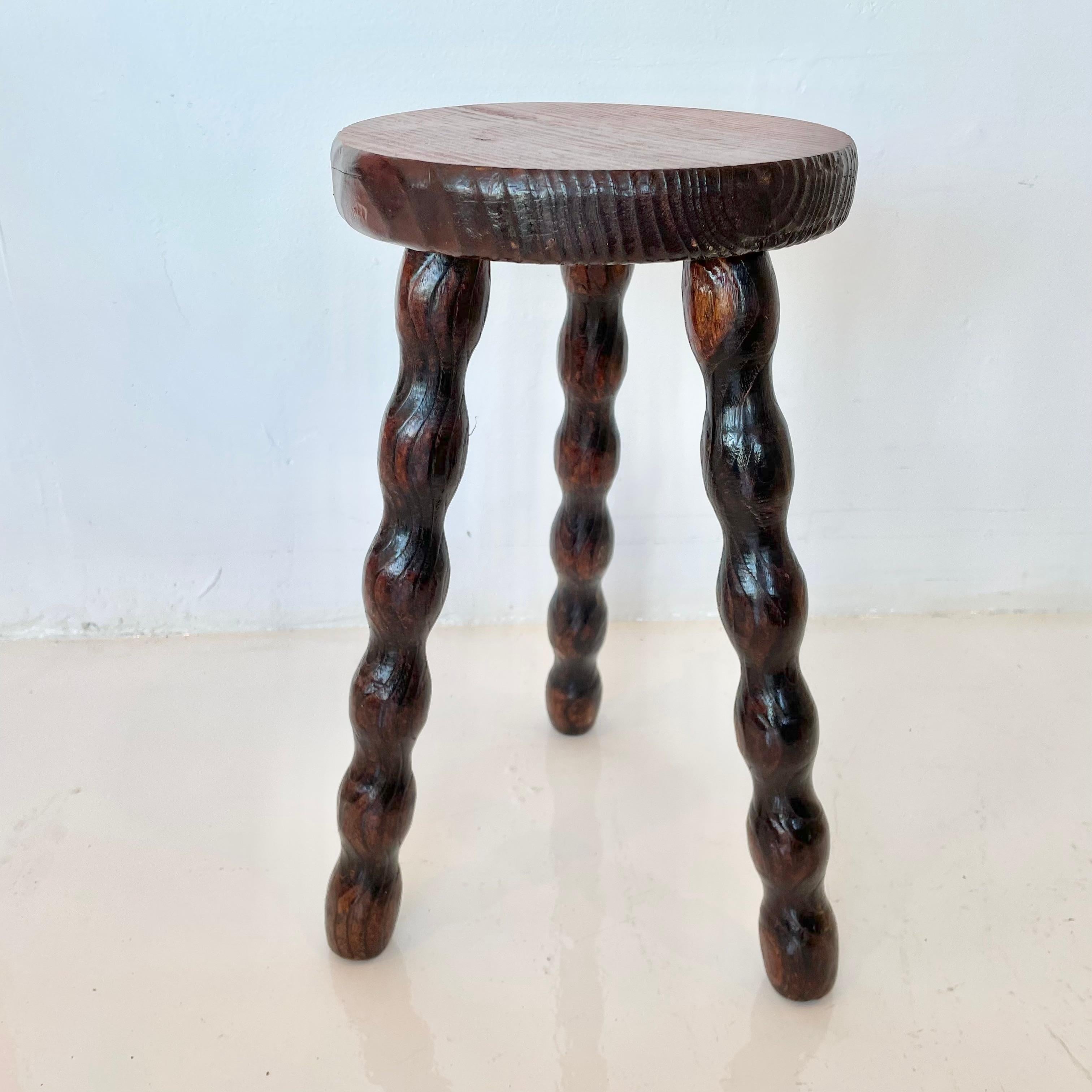 Mid-20th Century French Spiral Tripod Stool
