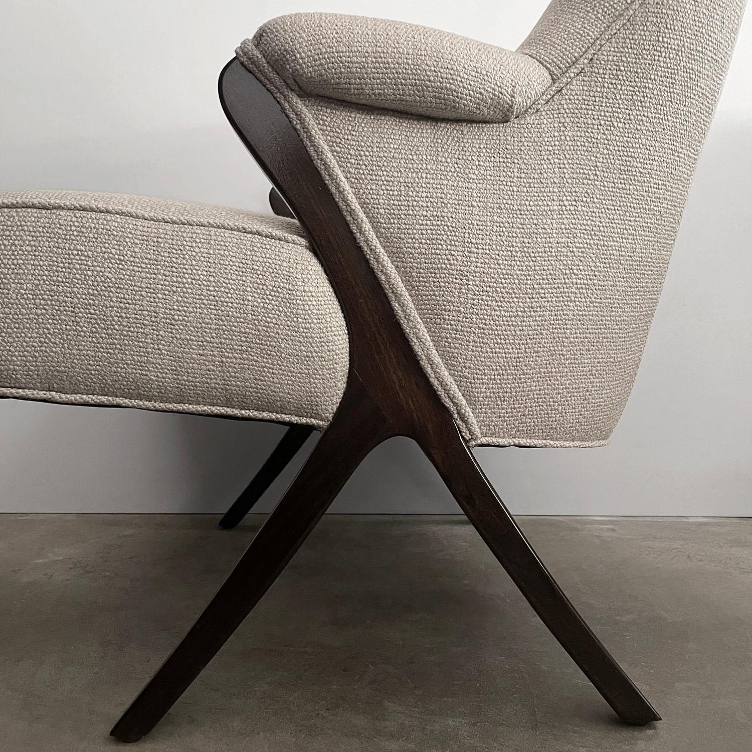 French Walnut & Linen Lounge Chair  For Sale 7