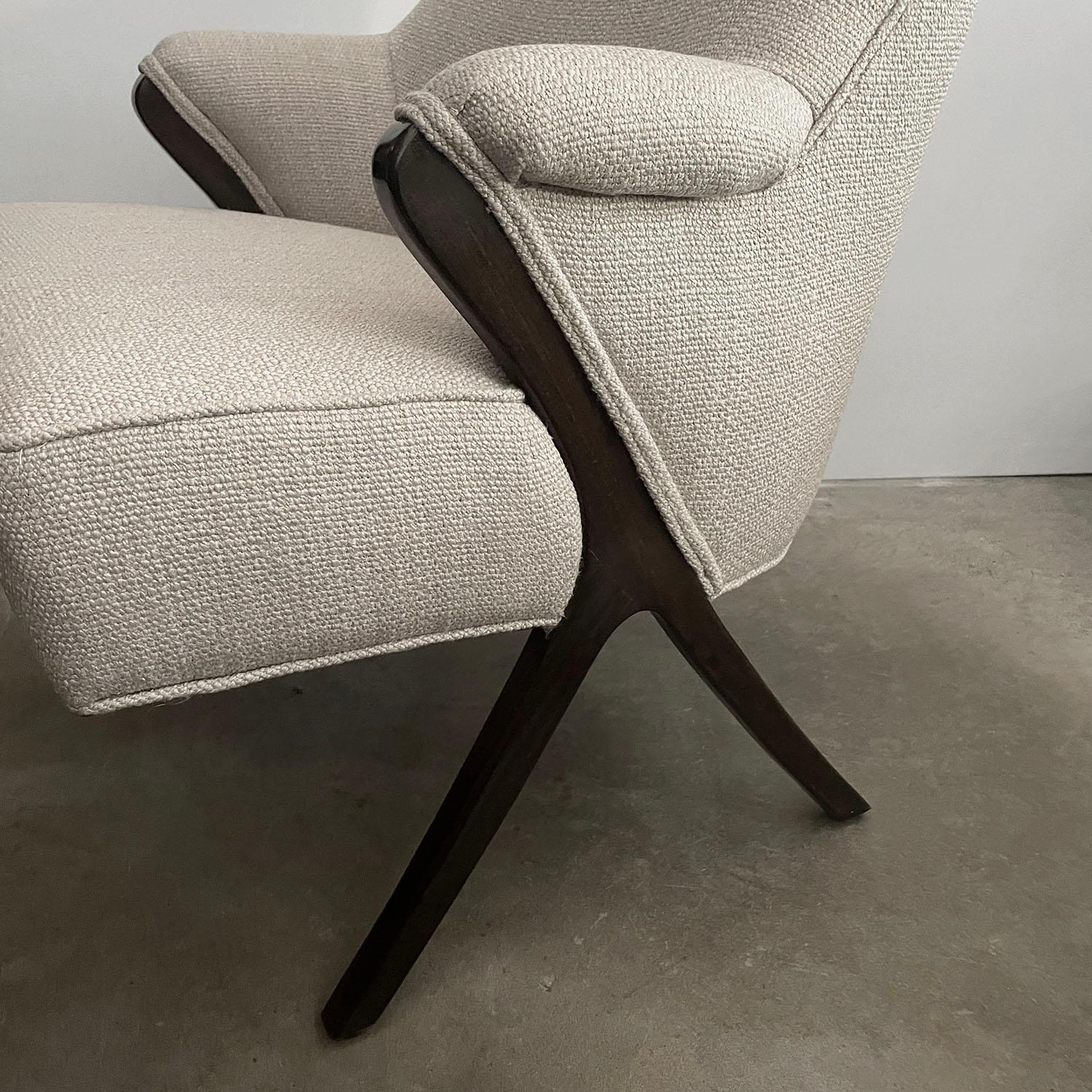 French Walnut & Linen Lounge Chair  For Sale 8