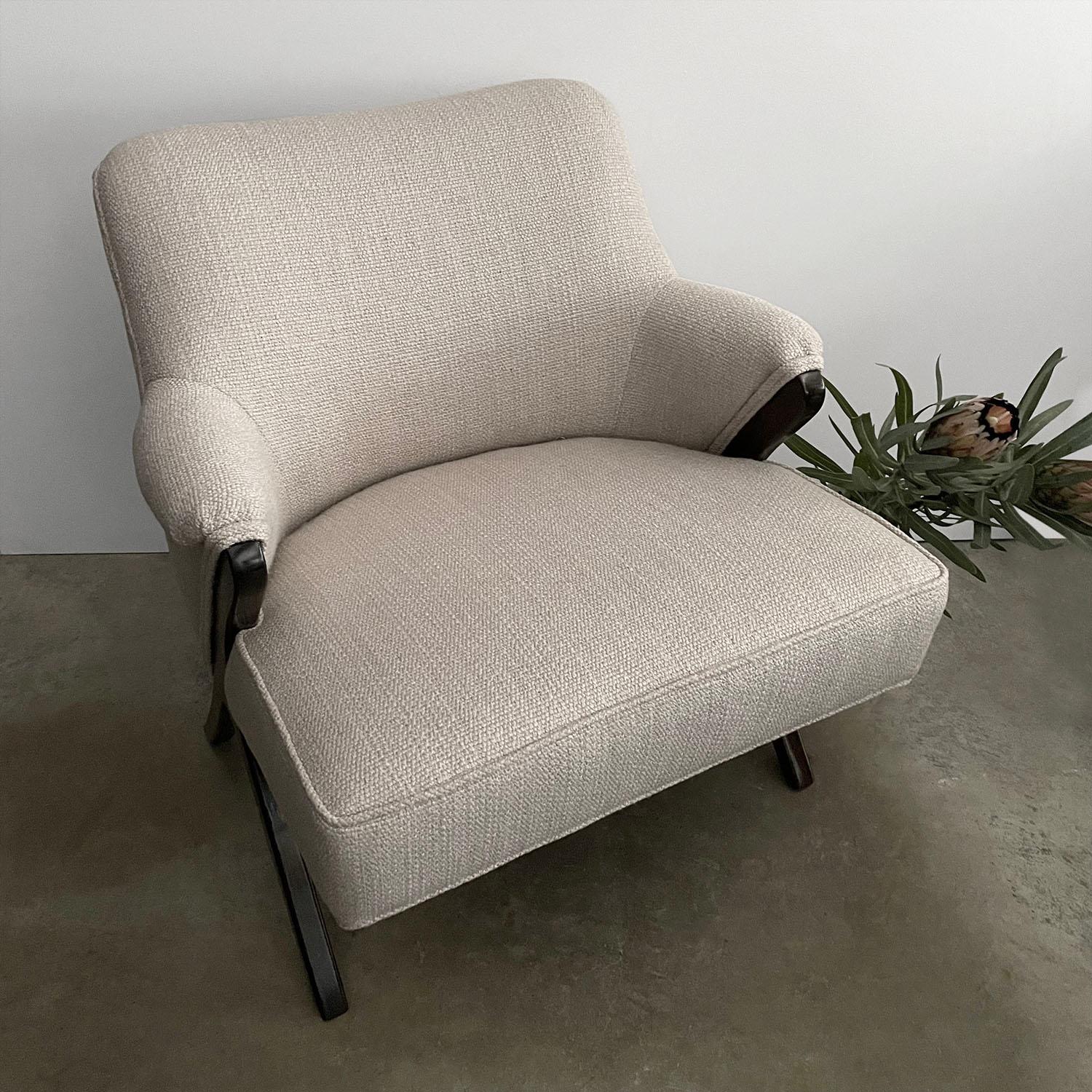 French Walnut & Linen Lounge Chair  For Sale 3