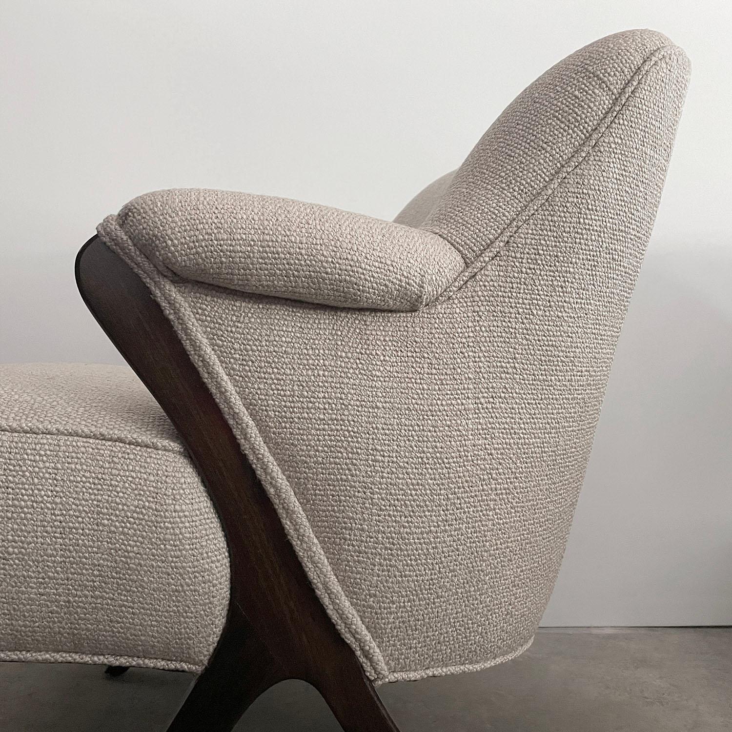 French Walnut & Linen Lounge Chair  For Sale 4