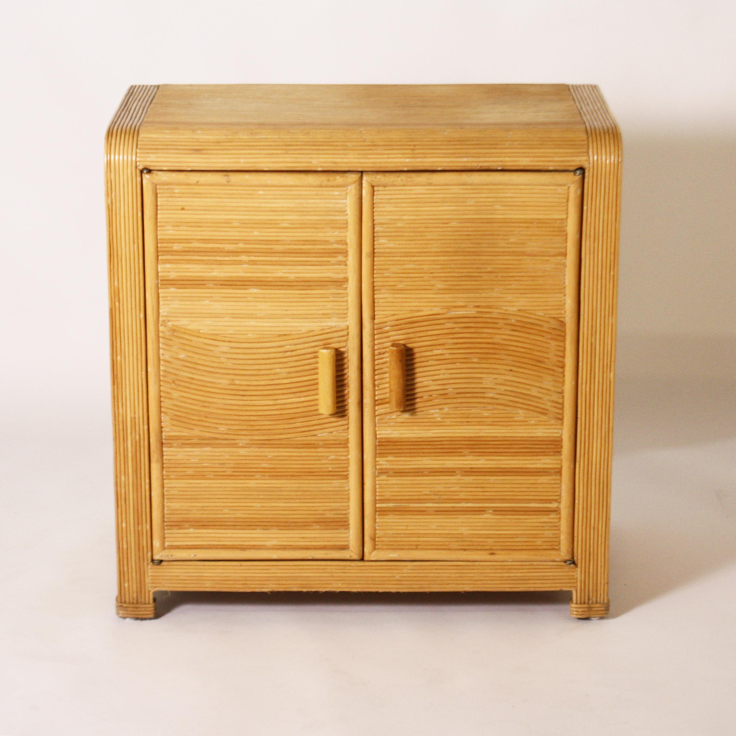 French split bamboo commode with two doors, circa 1950.
