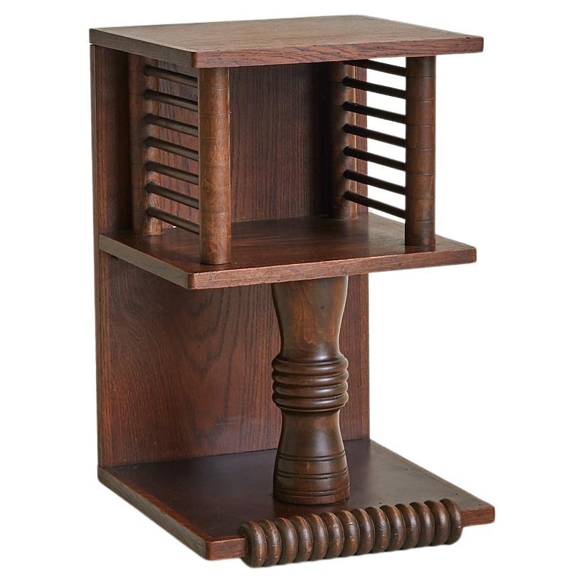 French Spool‑Detail Oak Side Table in the Manner of Charles Dudouyt, 1940s