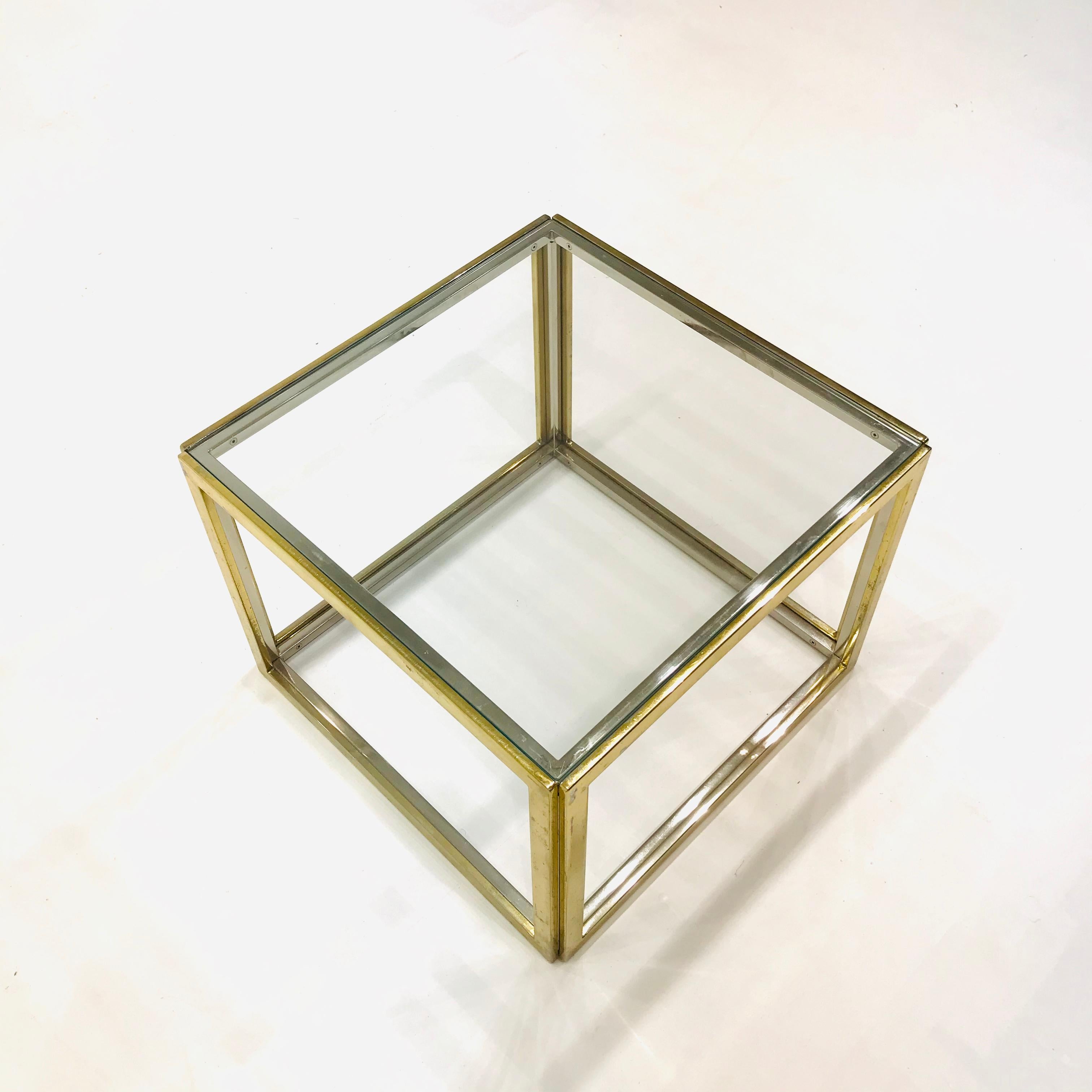 French Square Brass and Chrome Coffee Table by Jean Charles for Maison Charles For Sale 8