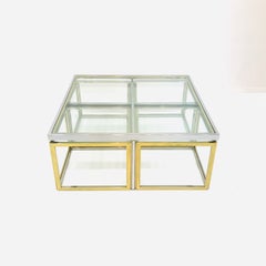 French Square Brass and Chrome Coffee Table by Jean Charles for Maison Charles