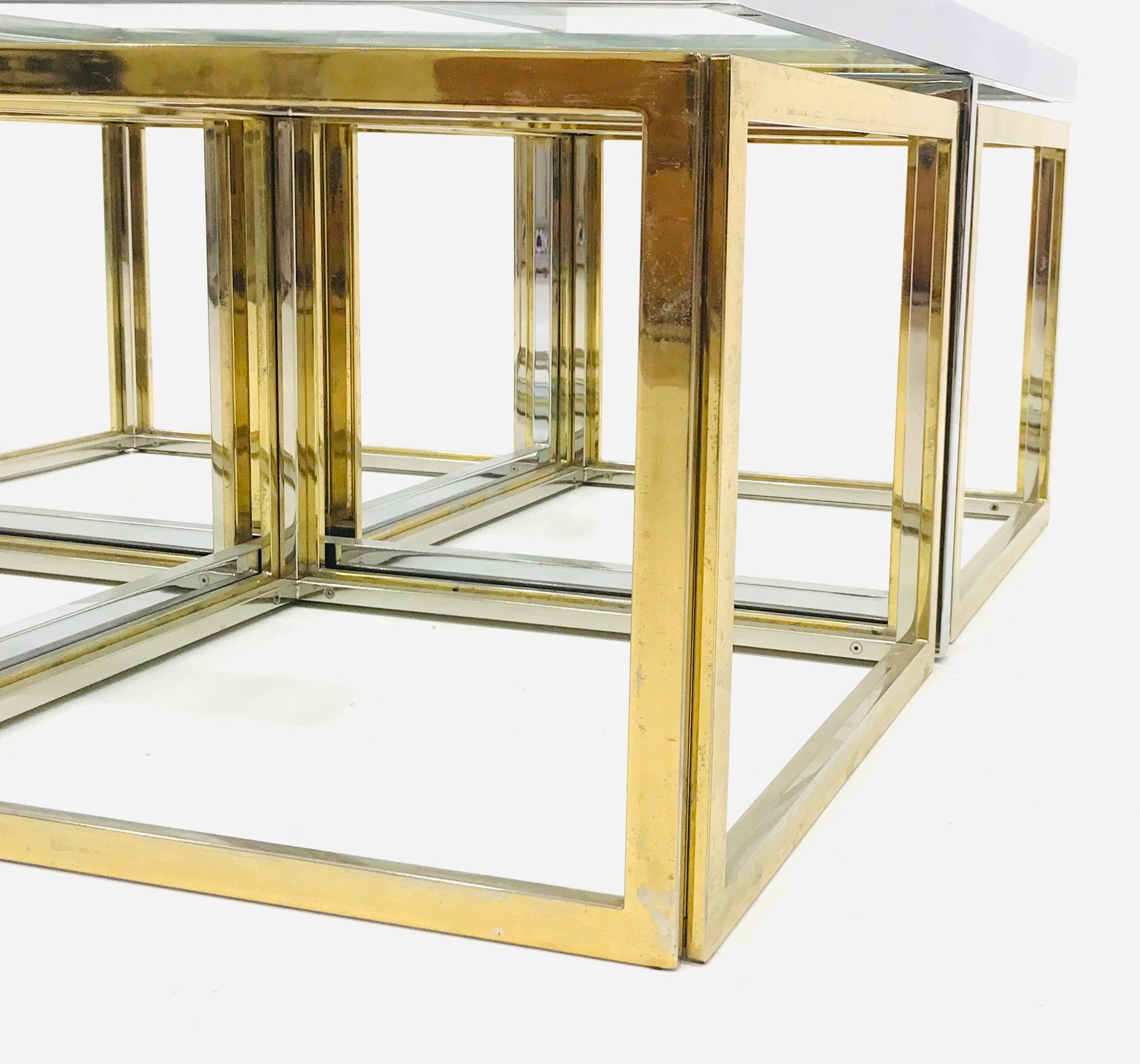 French Square Brass and Chrome Coffee Table by Jean Charles for Maison Charles In Good Condition For Sale In Eindhoven, Netherlands