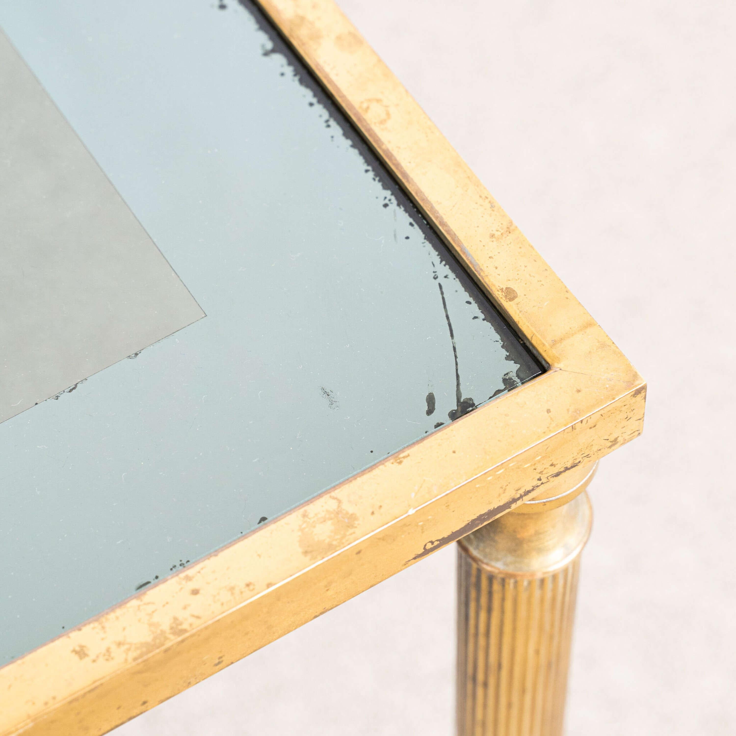20th Century French Square Brass and Glass Side Table For Sale