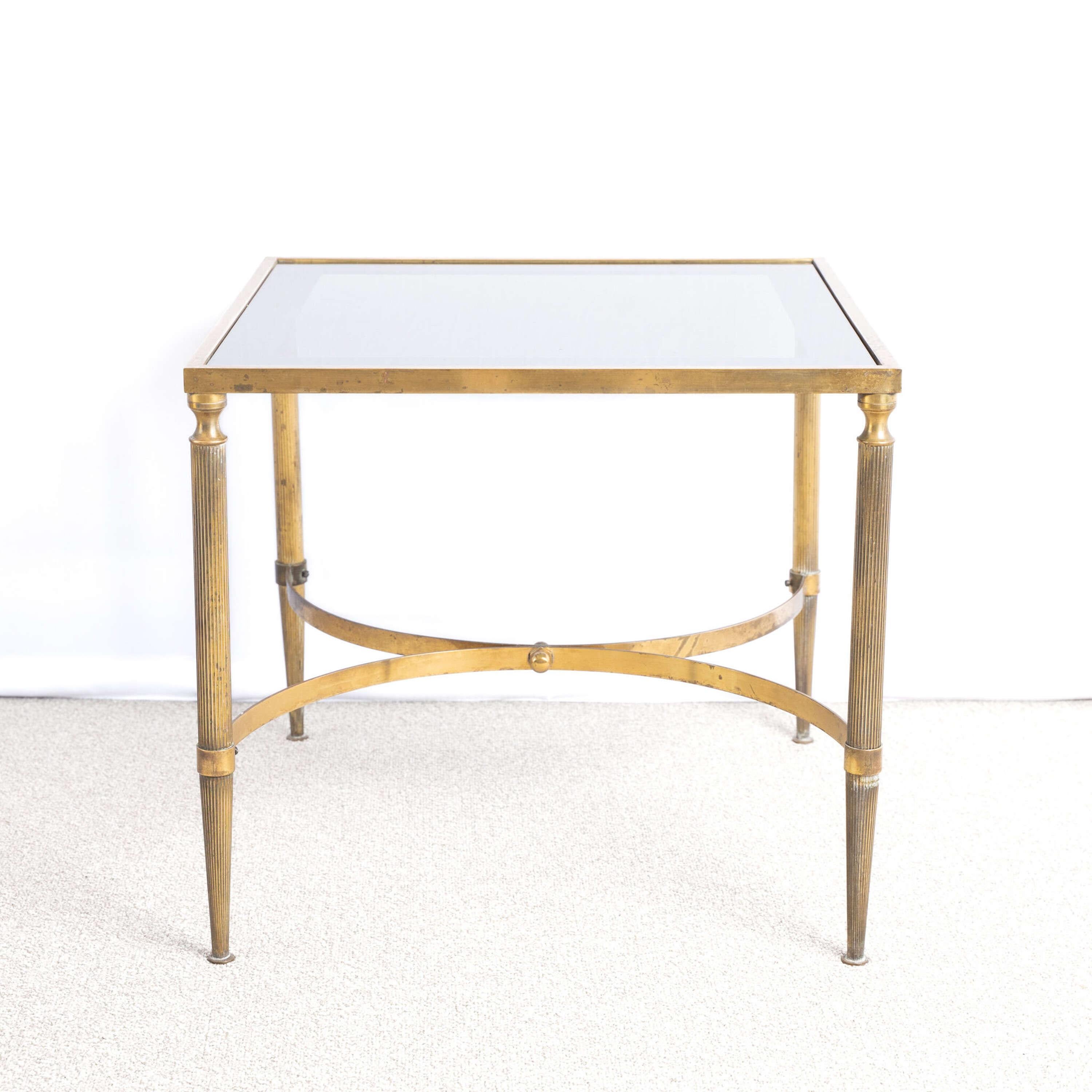 French Square Brass and Glass Side Table For Sale 2