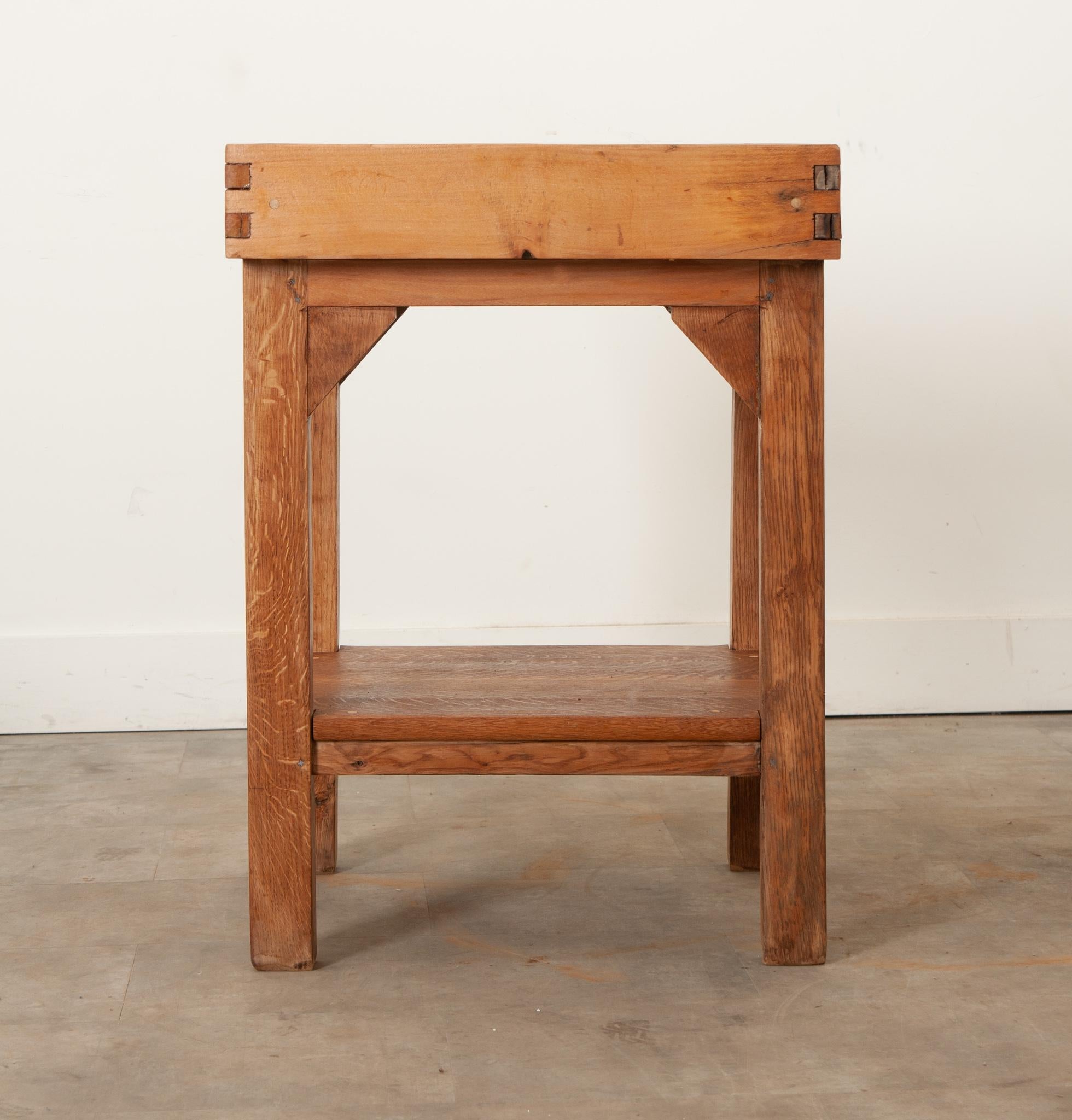 Oak French Square Butcher Block Table For Sale