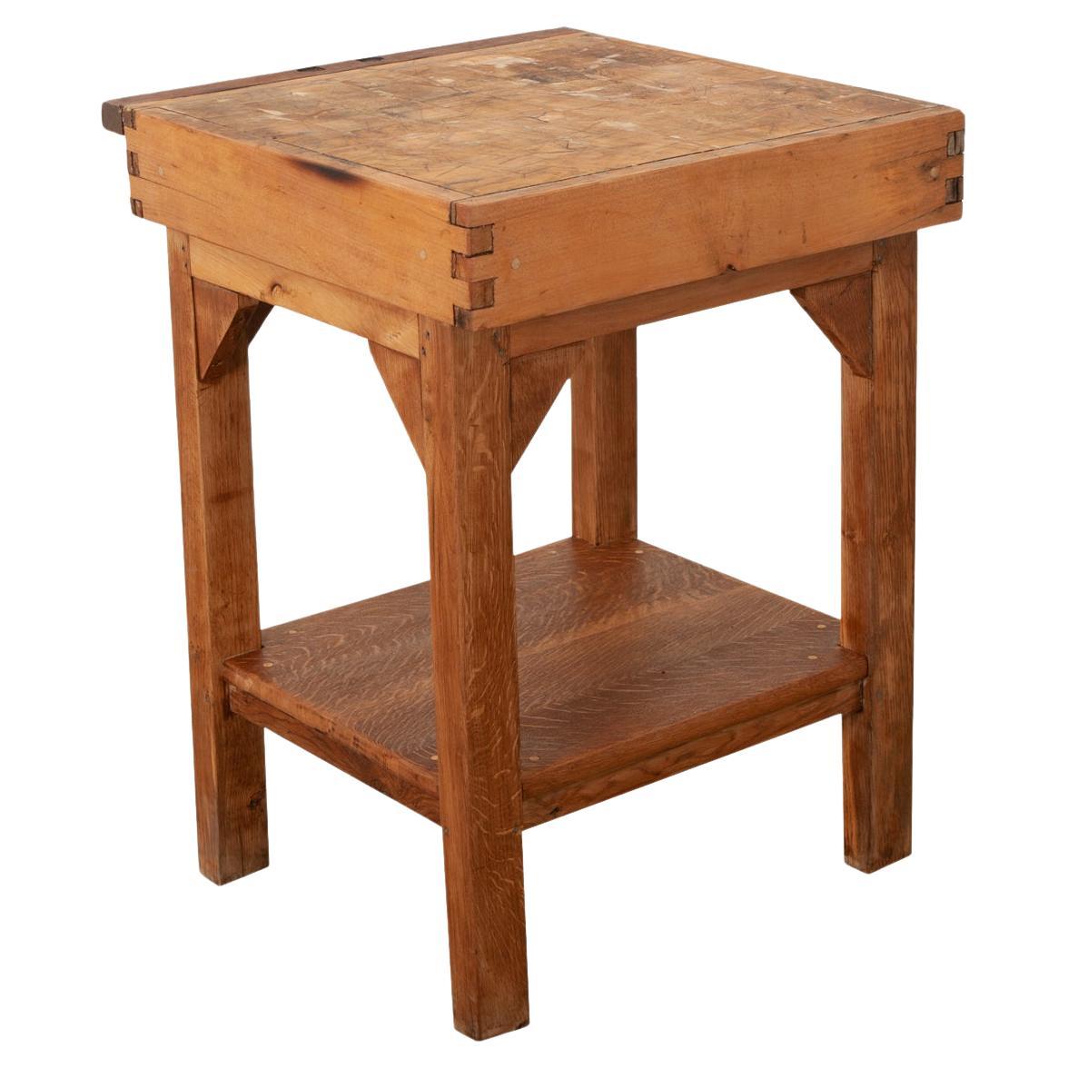 French Square Butcher Block Table For Sale