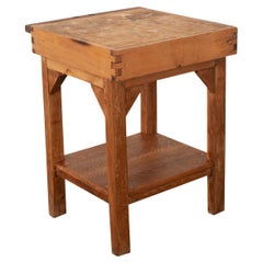 Antique French Square Butcher Block Table