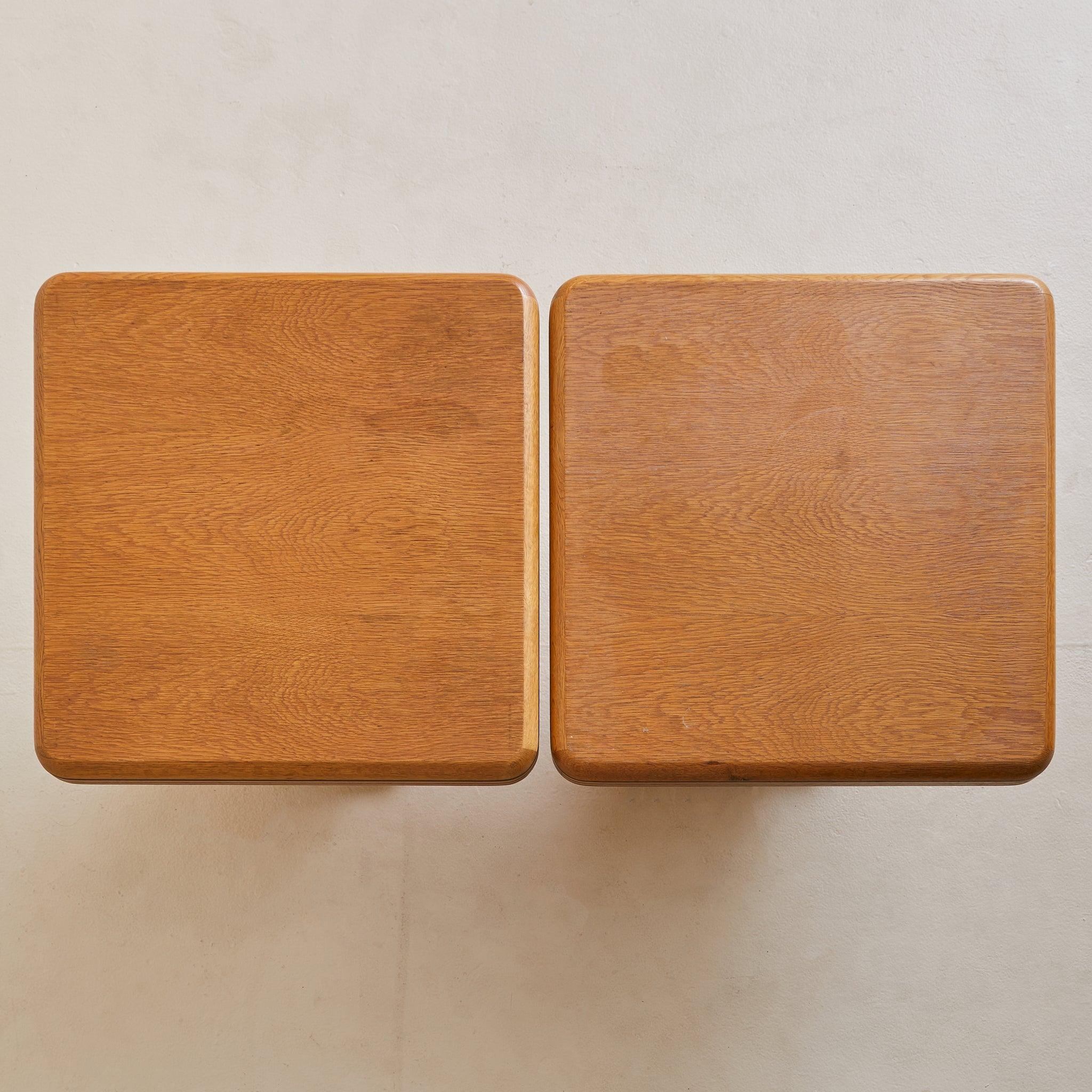 Francese French Square Oak Side Table with Inlaid Detailing, 1960s - 2 Available in vendita