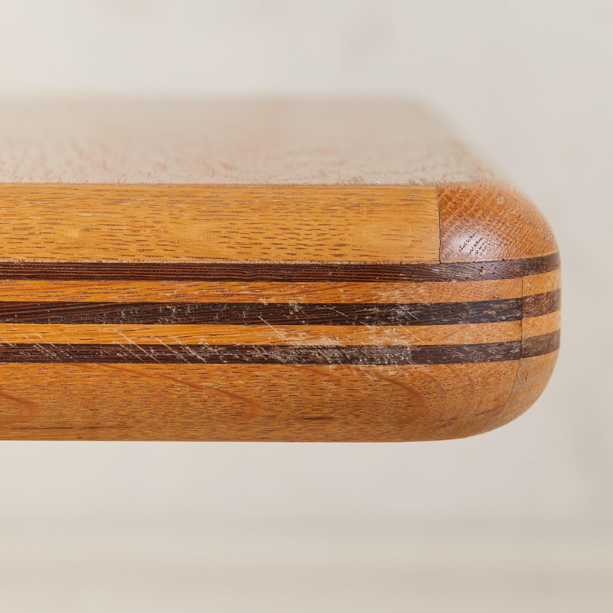 French Square Oak Side Table with Inlaid Detailing, 1960s - 2 Available in vendita 1