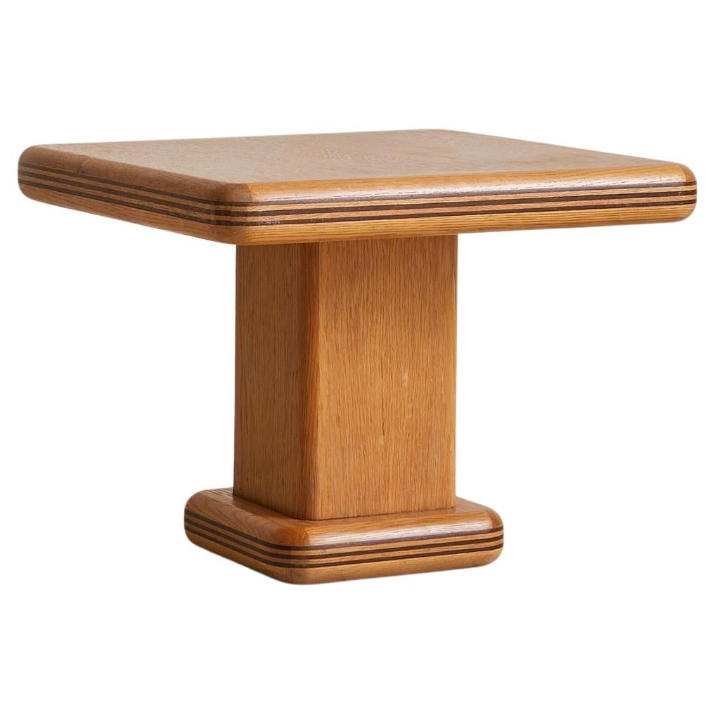 French Square Oak Side Table with Inlaid Detailing, 1960s - 2 Available