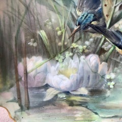 French Square Porcelain Birds and Water Lilies Limoges, circa 1900