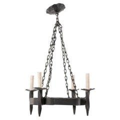 French Square-Shaped Iron Chandelier from the Mid-20th Century