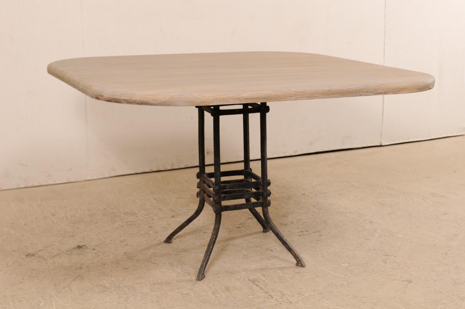 French Square-Top Wood Table Top with 19th Century Iron Base 7