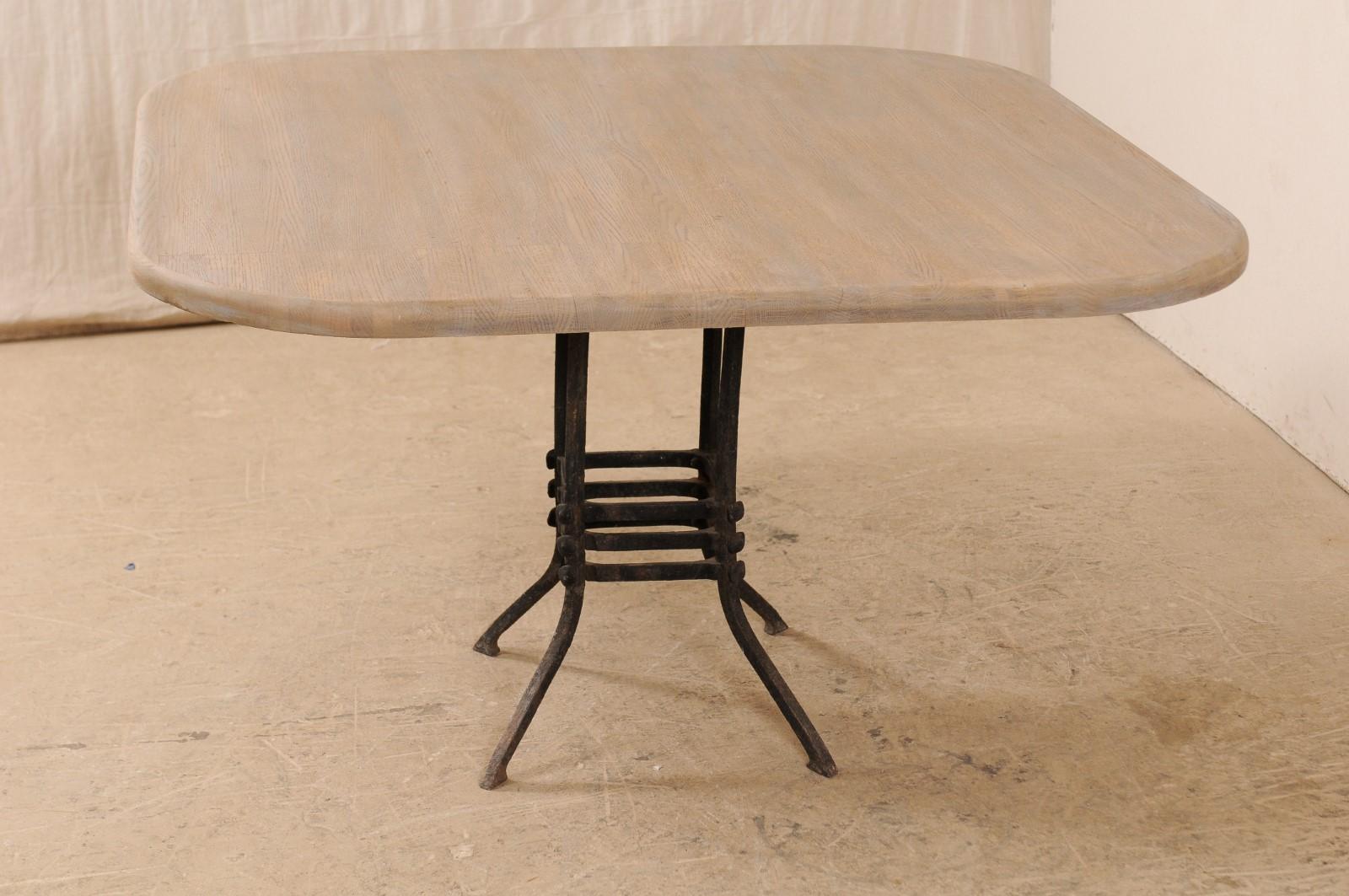 French Square-Top Wood Table Top with 19th Century Iron Base In Good Condition In Atlanta, GA