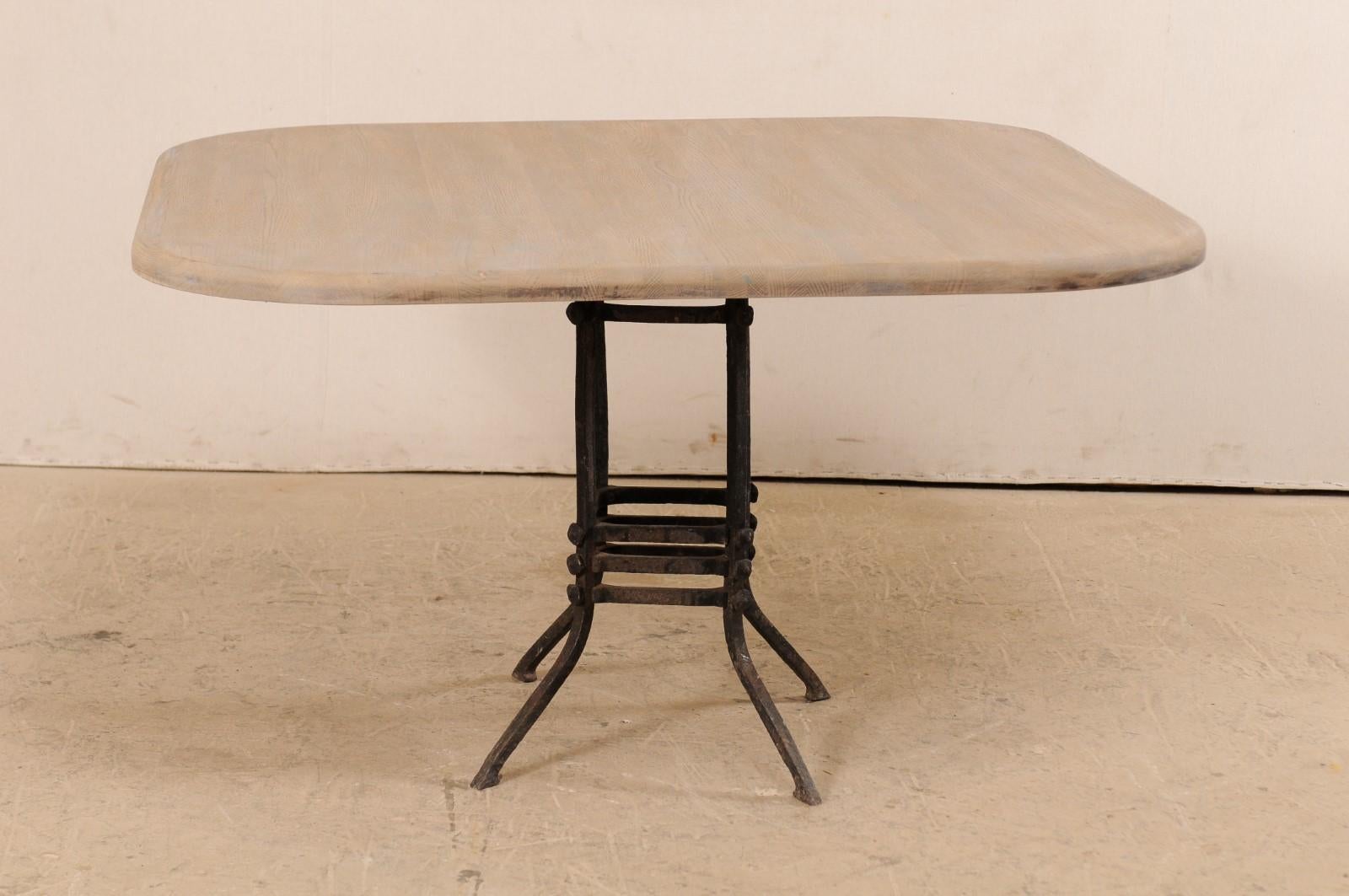 French Square-Top Wood Table Top with 19th Century Iron Base 4