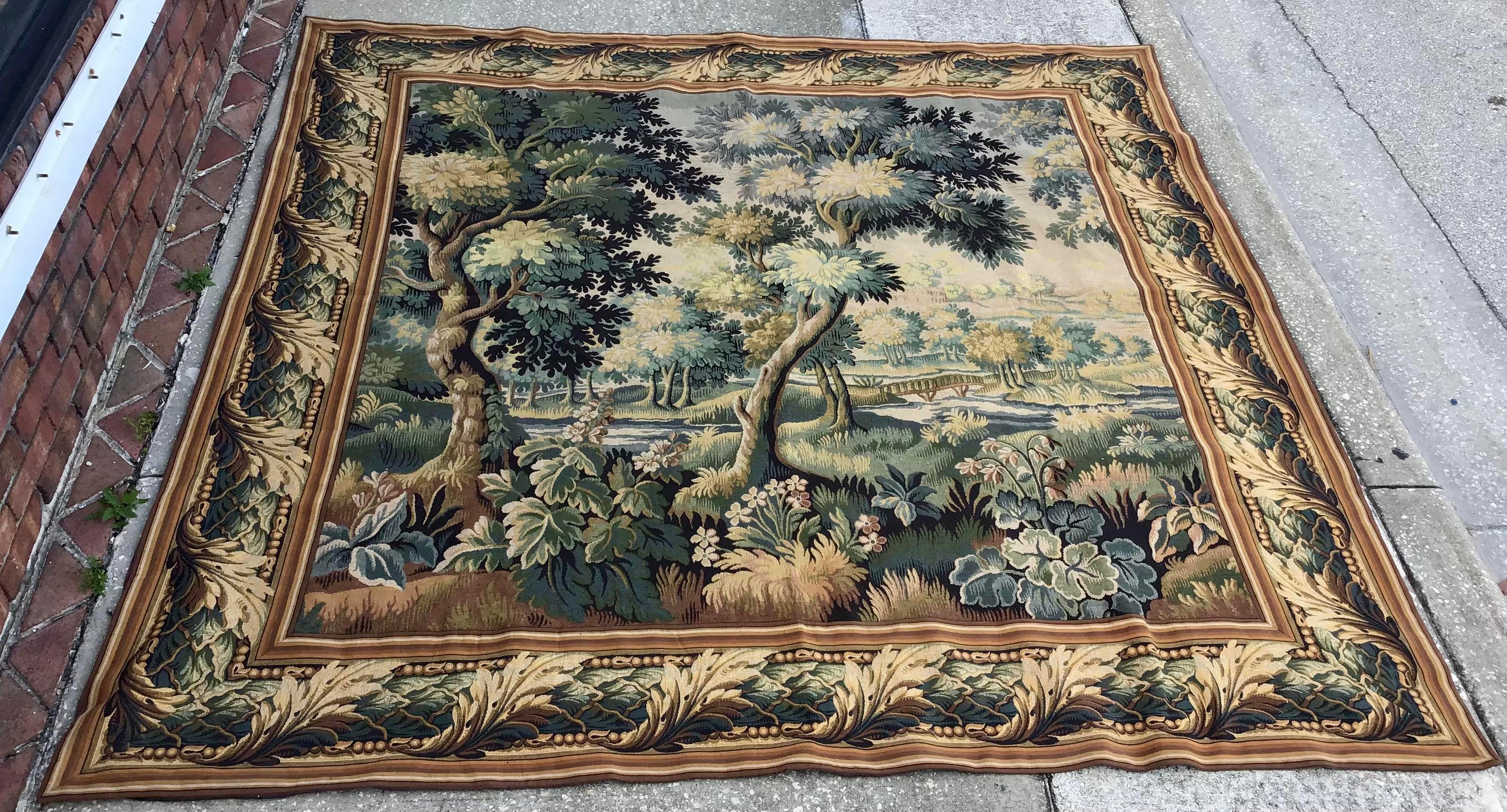 French Provincial French Square Wall Tapestry in the Verdure Style