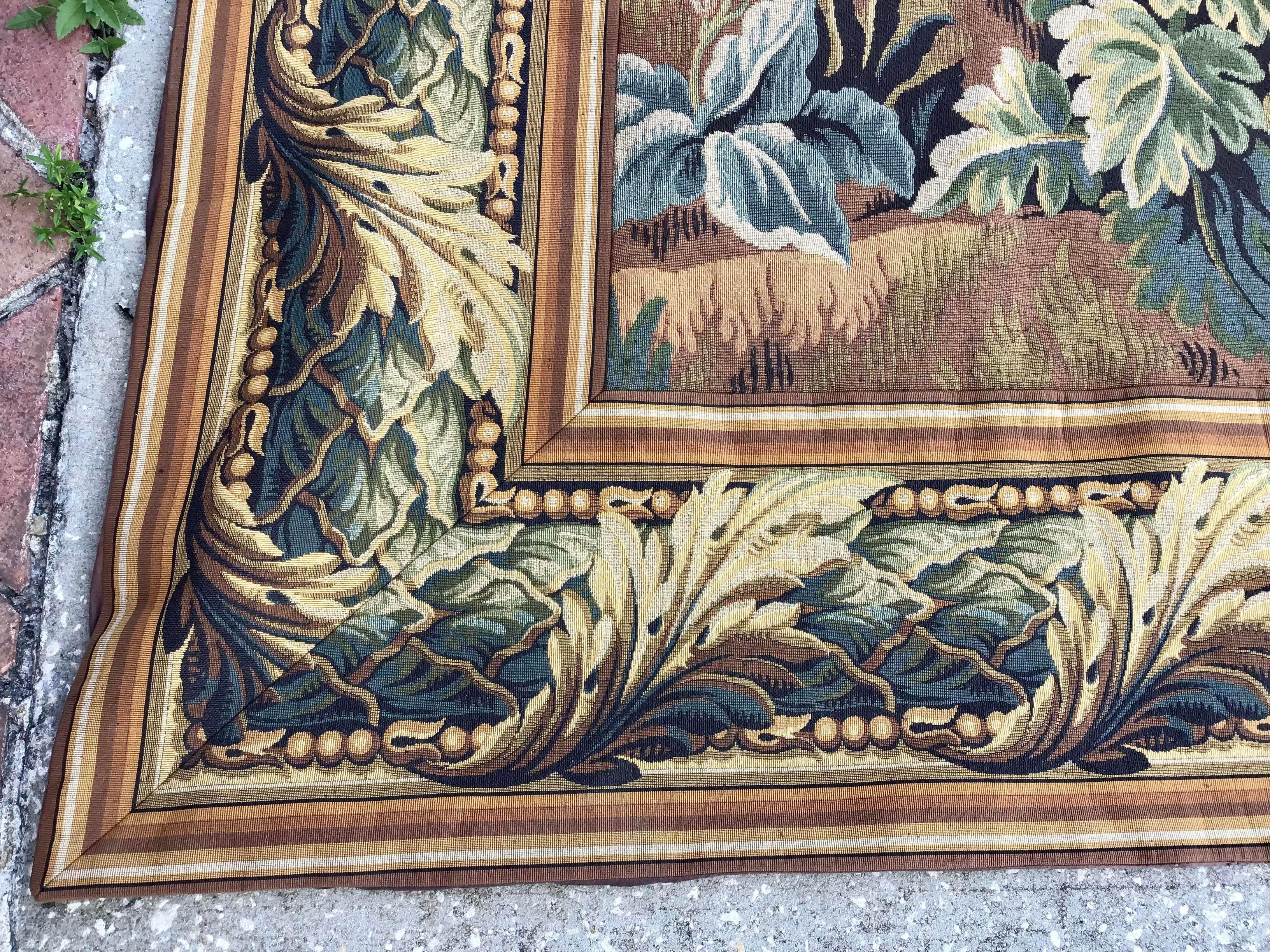 Mid-20th Century French Square Wall Tapestry in the Verdure Style