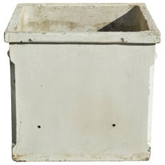 French Square White Fiber Cement Planter with Handles in the Style of Willy Guhl