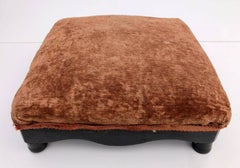 French Square Wooden Foot Stool, Rust Brown Velvet Top, Black Frame/Feet, 1900s