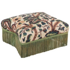 French Squared Ottoman with Original Fringe Details