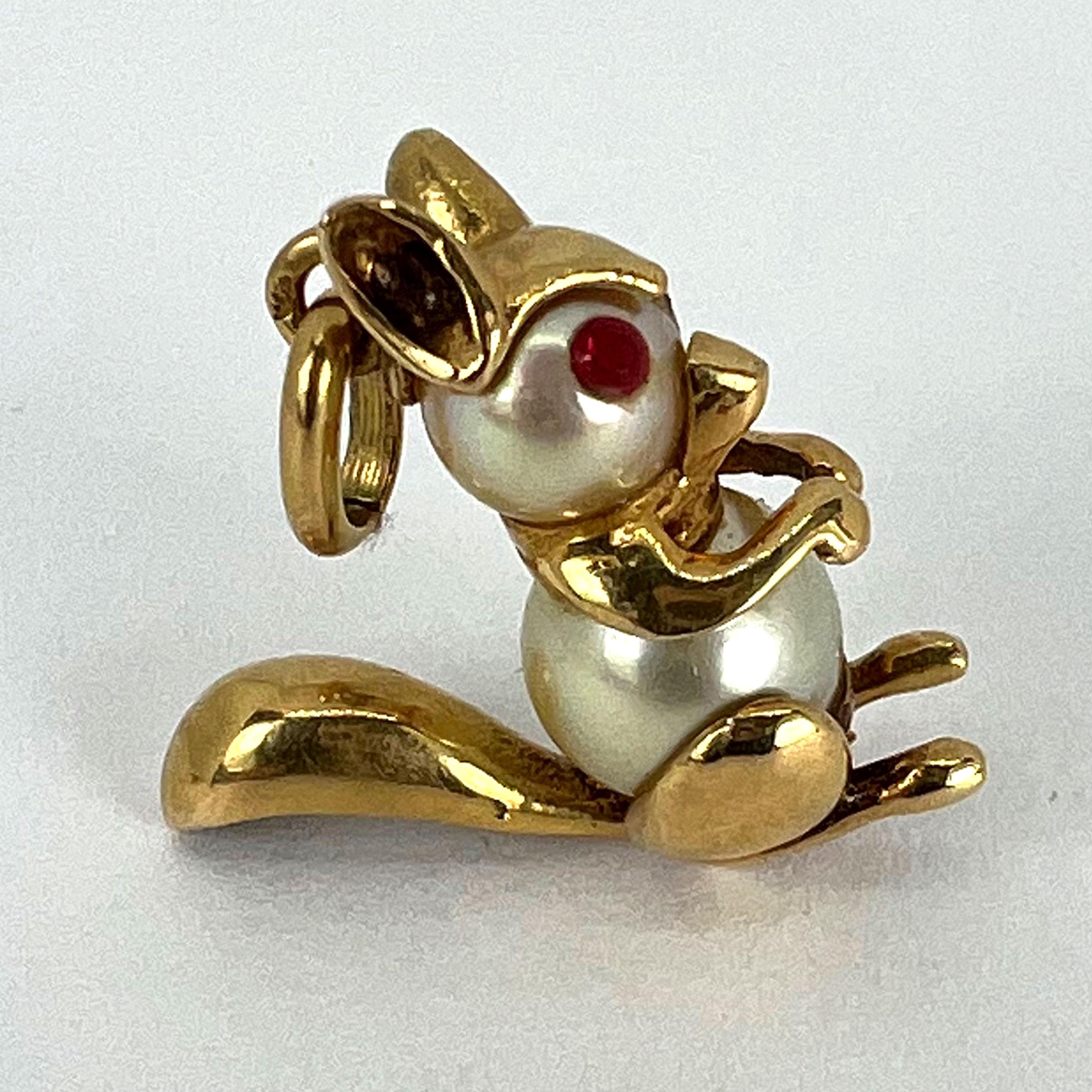 French Squirrel 18K Yellow Gold Cultured Pearl Charm Pendant 14